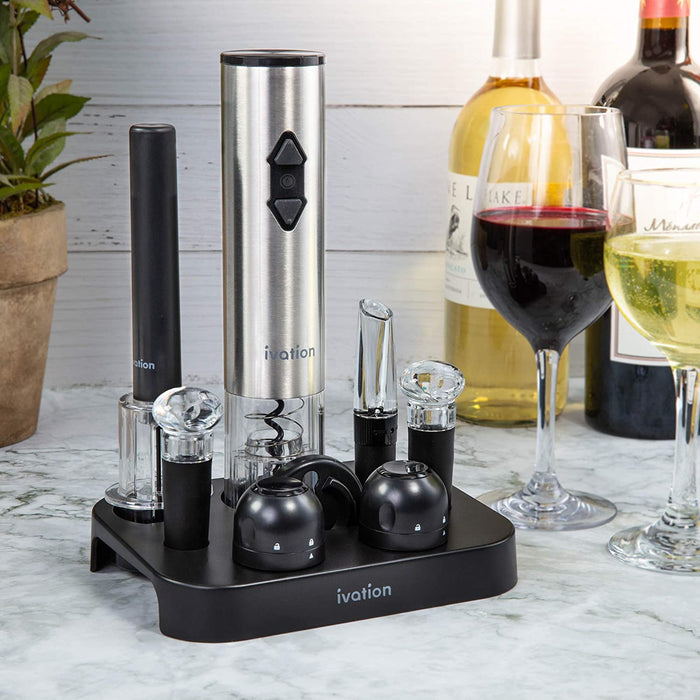 Puricon Electric Wine Opener Set, Automatic Electric Wine Bottle Opener  Corkscrew, Foil Cutter, Wine Aerator Pourer, Wine Saver Vacuum Pump with 2 Wine  Bottle Stoppers,Wine Lover Gift -Black - Walmart.com